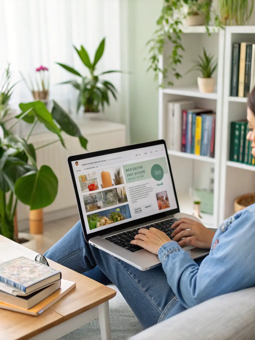 A remote worker participating in a virtual fitness class on their laptop, guided by a certified trainer. The setting is a comfortable home office, emphasizing accessibility and convenience.