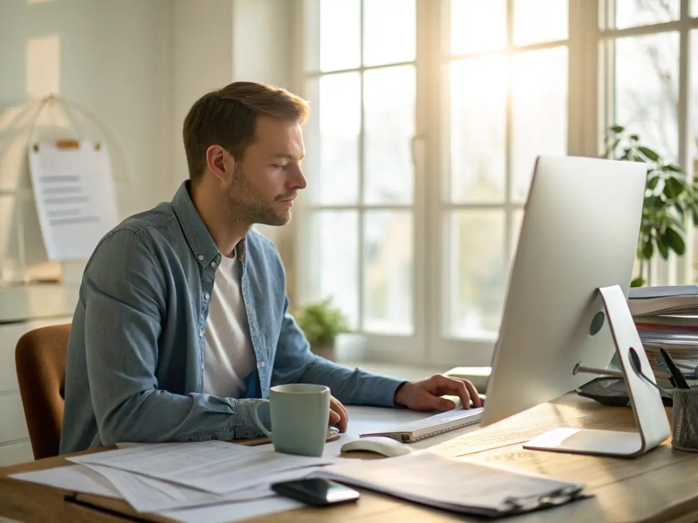 An image of a programmer doing stretching exercises at their desk. The programmer is relaxed and comfortable, demonstrating the ease of incorporating mobility exercises into a workday.